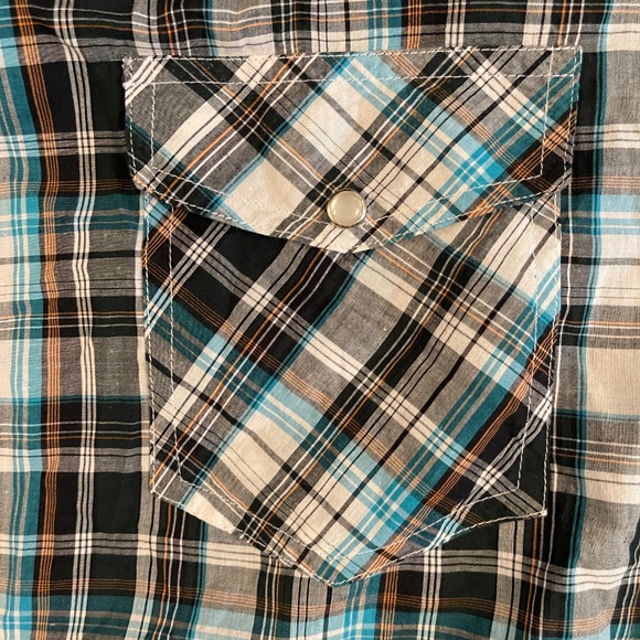 Real Work Wear Shirt Mens 2XL blue/green plaidy Western‎ Pearl Snap  summer - Picture 3 of 4